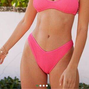 NWT Aerie Bright Pink Crinkle Voop Cheeky Bikini Bottom - Medium